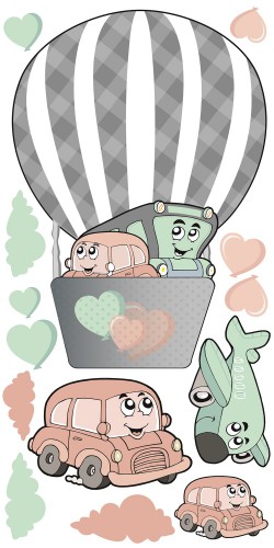 Naklejka ścienna dla dzieci - balony, auta 1412 - zdjęcie 2