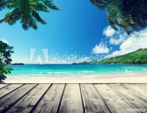 seychelles beach and wooden pier Naklejkomania - zdjecie 1 - miniatura