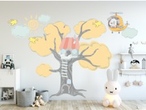 Naklejka ścienna, naklejki, na ścianę, dla dzieci - drzewko, domek na drzewie, miś, pomarańczowe, piesek, helikopter, drzewo 2096 Naklejkomania - zdjecie 1 - miniatura