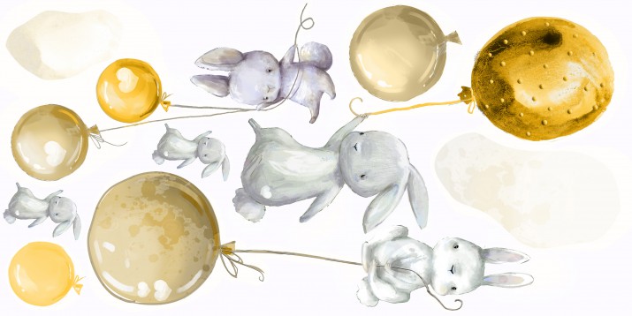 Naklejki dla dzieci na ścianę króliki 41032 żółte balony - zdjęcie 2