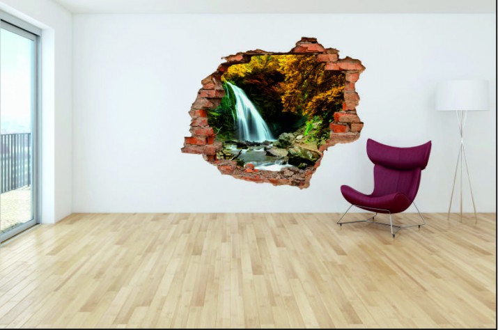 Naklejka na ścianę, dziura 3D  cegły góry wodospad 3014 Naklejkomania - zdjecie 1