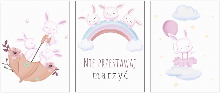 Zestaw trzech plakatów plakaty na ścianę w ramie pastelowe króliczki KD018 - zdjęcie 3