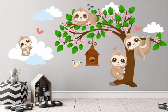 Naklejki na ścianę dla dzieci - 14999 leniwce drzewa liście Naklejkomania - zdjecie 1
