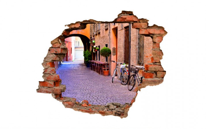 Naklejka na ścianę, dziura 3D  cegły uliczka miasto kamienica 3027 - zdjęcie 2