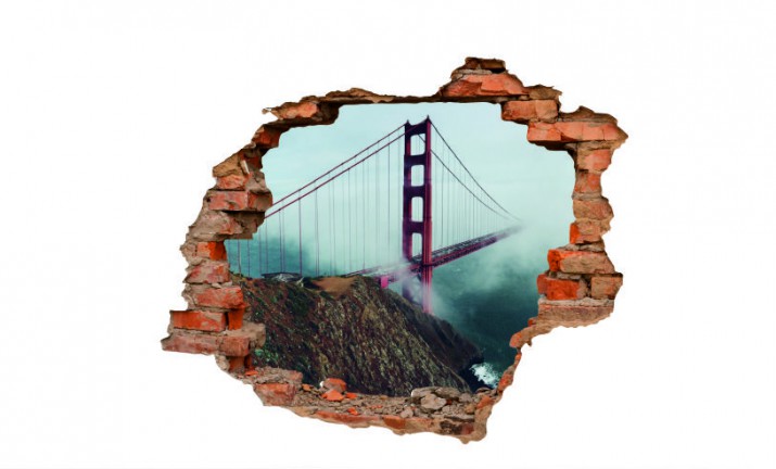 Naklejka na ścianę, dziura 3D  cegły most San Francisco chmury 3042 - zdjęcie 2