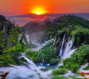 sunrise over the waterfall in Plitvice ,Croatia Naklejkomania - zdjecie 1 - miniatura
