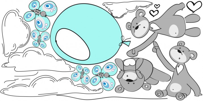 Naklejki dla dzieci - bajka, misie, chmurki, balon 15040 - zdjęcie 2