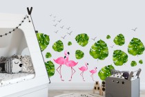 Naklejki dla dzieci - bajka, ptaki flamingi liście monstera 10312 Naklejkomania - zdjecie 1 - miniatura