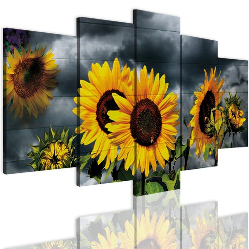 Obrazy 5 częściowe- Kwiaty, słoneczniki 12329 - 1