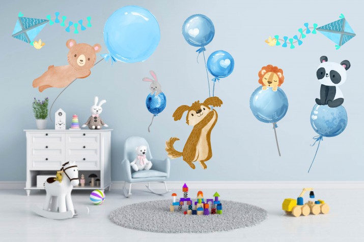 Naklejki dla dzieci na ścianę zwierzęta z balonami 41176 Naklejkomania - zdjecie 1