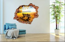 Naklejka na ścianę, dziura 3D  cegły park drzewo ławka 3081 Naklejkomania - zdjecie 1 - miniatura