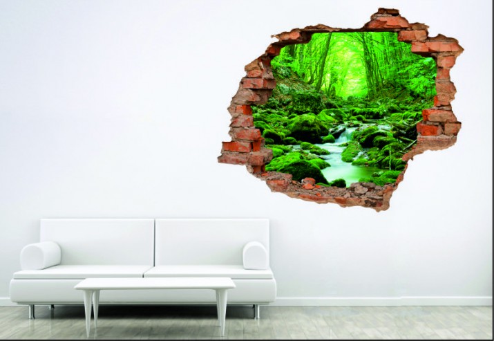 Naklejka na ścianę, dziura 3D  cegły góry jezioro 3049 Naklejkomania - zdjecie 1