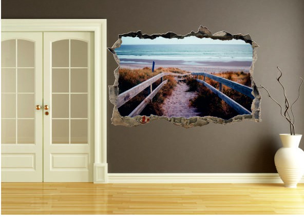 Naklejka na ścianę, dziura 3D przejście na plażę Naklejkomania - zdjecie 1