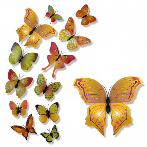 Motyle 3D naklejka magnes 12 szt w kolorze jesiennym DP