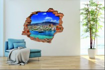 Naklejka na ścianę, dziura 3D  cegły morze miasto 3079 Naklejkomania - zdjecie 1 - miniatura