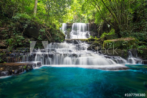 beautiful waterfall in green forest in jungle at phu tub berk mo - zdjęcie 1