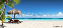 Chairs And Umbrella In Tropical Beach - Seascape Banner Naklejkomania - zdjecie 1 - miniatura