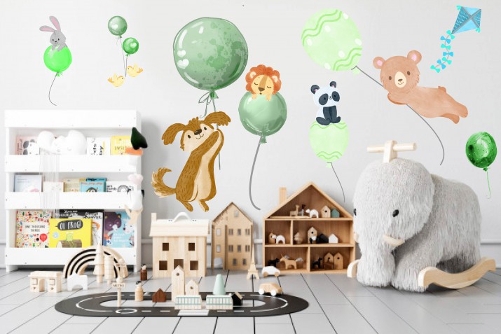 Naklejki dla dzieci na ścianę zwierzęta z balonami 41175