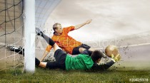 Shoot of football player and jump of goalkeeper on the field of Naklejkomania - zdjecie 1 - miniatura