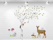 Naklejki na ścianę ścienne,na ściany, drzewo, brzoza sarna bajka 273 dekoracyjne naklejki Naklejkomania - zdjecie 1 - miniatura