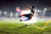 Soccer player on stadium in action. Mixed media Naklejkomania - zdjecie 1 - miniatura