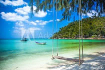 Swing hang from coconut tree over beach, Phangan island Naklejkomania - zdjecie 1 - miniatura