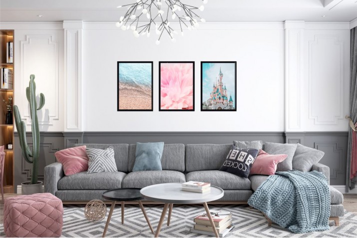 Zestaw trzech pastelowych plakatów styl skandynawski Disneyland KP030 - zdjęcie 2