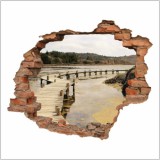 Naklejka na ścianę, dziura 3D  cegły jezioro pomost 3160 Naklejkomania - zdjecie 2 - miniatura