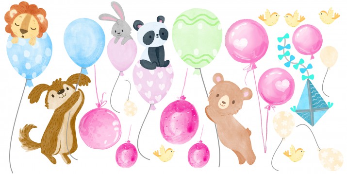 Naklejki dla dzieci na ścianę zwierzęta z balonami 41173 zoo - zdjęcie 2