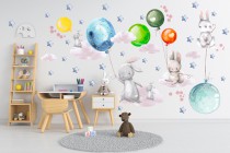 Naklejki dla dzieci dziecka na ścianę gwiazdki króliczki z balonami 41457 Naklejkomania - zdjecie 1 - miniatura