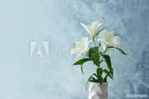 Beautiful white lilies on light background Naklejkomania - zdjecie 1 - miniatura