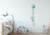 Naklejka ścienna dla dzieci -  miarka wzrostu króliki gwiazdki balony 40032 Naklejkomania - zdjecie 1 - miniatura