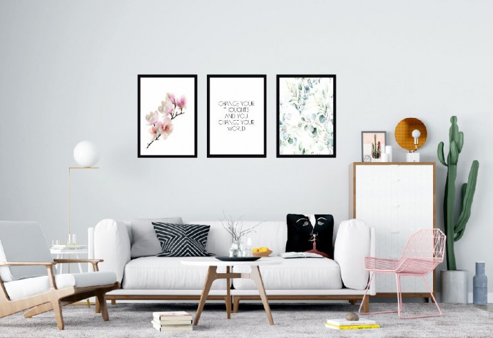Plakaty w ramie na ścianę zestaw trzech plakatów styl skandynawski pastele KP048 - zdjęcie 2
