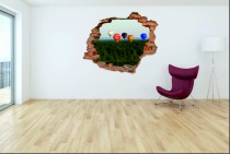 Naklejka na ścianę, dziura 3D  cegły las niebo balony 3113 Naklejkomania - zdjecie 1 - miniatura