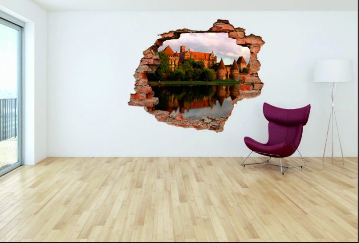 Naklejka na ścianę, dziura 3D  cegły Miasto zamek Malbork 3076 Naklejkomania - zdjecie 1