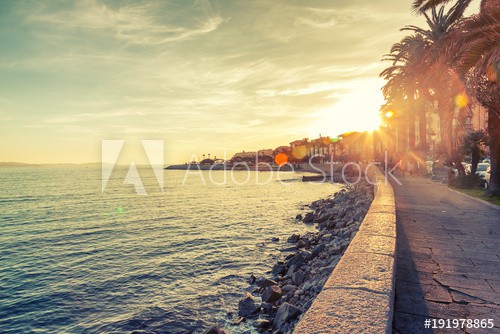 Beautiful cityscape, the promenade in Ajaccio at sunset, travel to Corsica, France - zdjęcie 1