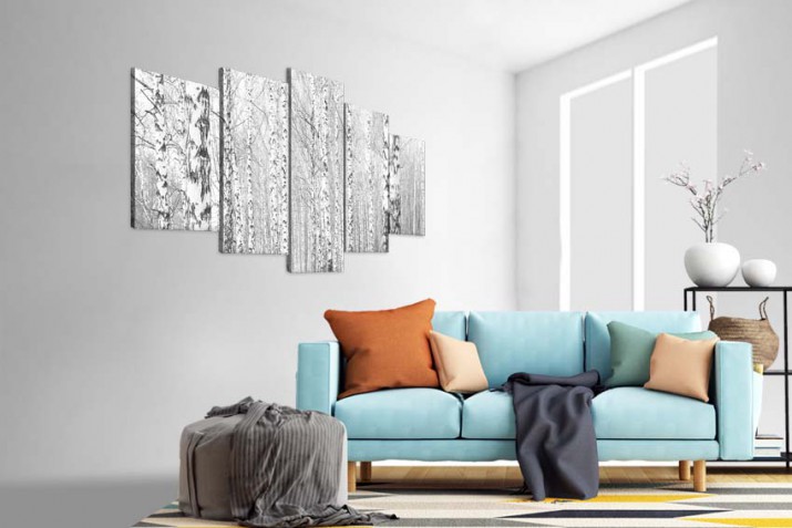 Obrazy 5 częściowe 15112 Pejzaż, las, brzozy - zdjęcie 3
