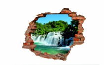 Naklejka na ścianę, dziura 3D  cegły góry jezioro wodospad 3104 Naklejkomania - zdjecie 2 - miniatura