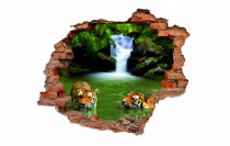 Naklejka na ścianę, dziura 3D  cegły las tygrysy jezioro wodospad 3111 Naklejkomania - zdjecie 2 - miniatura