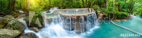 Panoramic beautiful deep forest waterfall in Thailand - zdjęcie 1