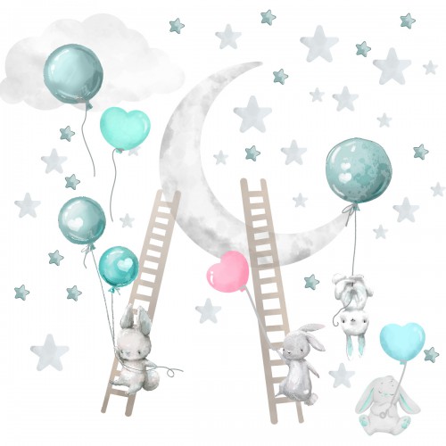 Naklejki dla dzieci - bajka, balony, króliczki 41486 - zdjęcie 3