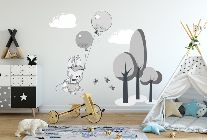 Naklejka ścienna dla dzieci - balony, chmurki, drzewka 9810 Naklejkomania - zdjecie 1