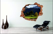 Naklejka na ścianę, dziura 3D  cegły góry polana 3110 Naklejkomania - zdjecie 1 - miniatura