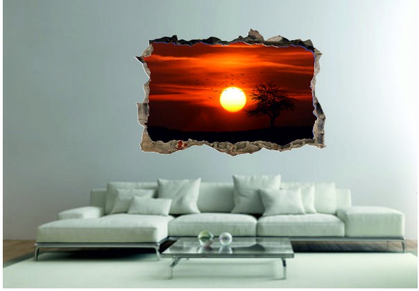 Naklejka na ścianę, dziura 3D zachód słońca, ptakki 311 Naklejkomania - zdjecie 1
