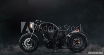 Black classic motorcycle on dark background with smoke (3D illustration) Naklejkomania - zdjecie 1 - miniatura