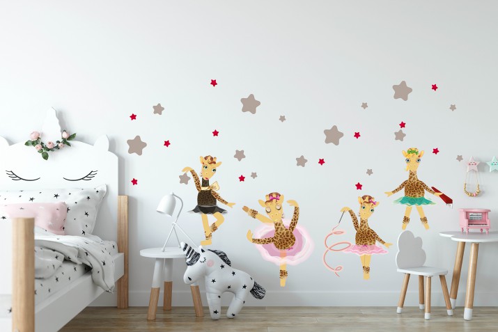 Naklejki na ścianę dla dzieci - 15141 żyrafy gwiazdki Naklejkomania - zdjecie 1