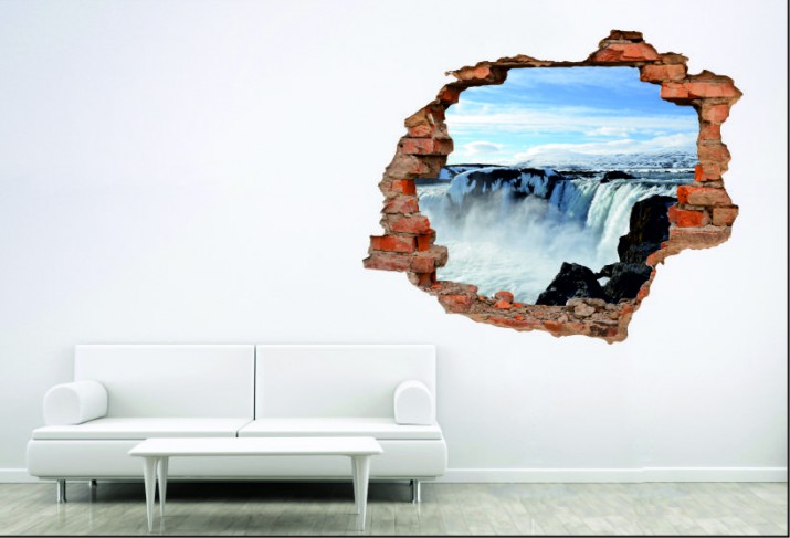 Naklejka na ścianę, dziura 3D  cegły wodospad 3068 Naklejkomania - zdjecie 1