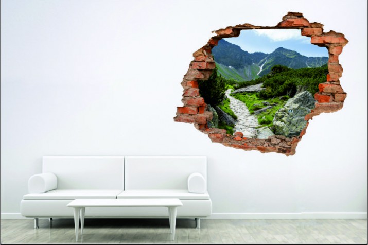 Naklejka na ścianę, dziura 3D  cegły góry szlak 3041 Naklejkomania - zdjecie 1