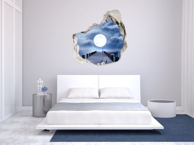 Naklejka na ścianę, dziura 3D morze księżyc niebo 3538 Naklejkomania - zdjecie 1