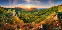 Spring mountain landscape panorama with forest and sun Naklejkomania - zdjecie 1 - miniatura